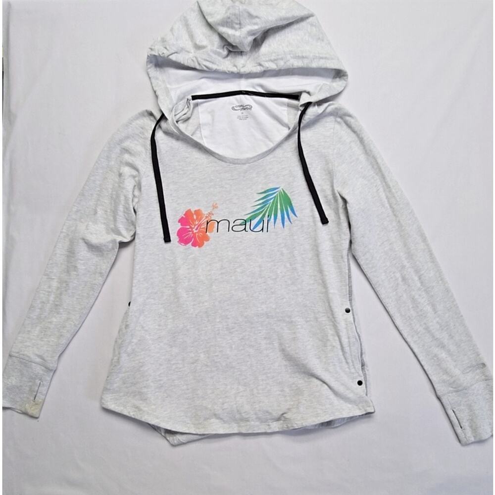 Crazy Shirts Maui Graphic Womens Thumb Holes Hoodie Floral Gray Long Sleeve Xl